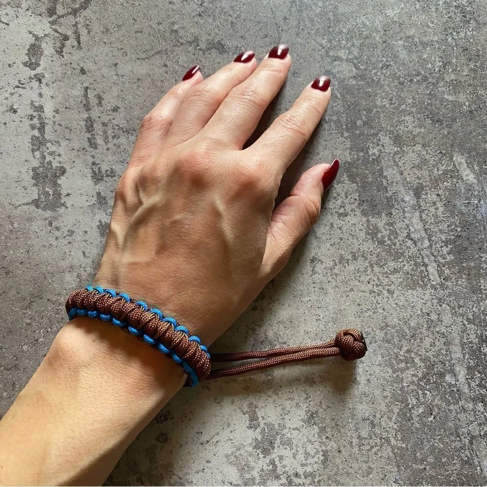 Paracord Bracelet NEW Brown Blue Adjustable Unisex Sporty Handmade USA